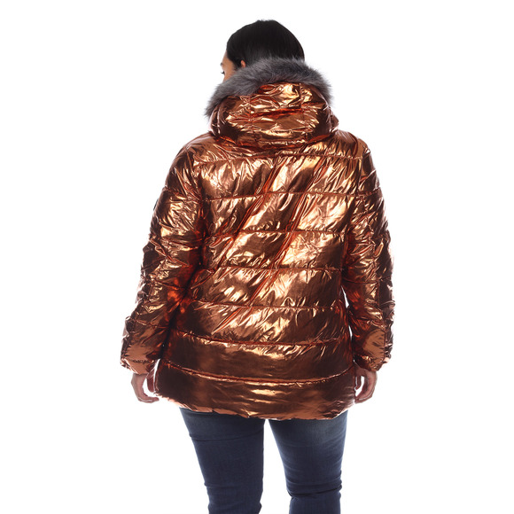Plus Size Metallic Puffer Coat with Hoodie - Picture 2 of 5
